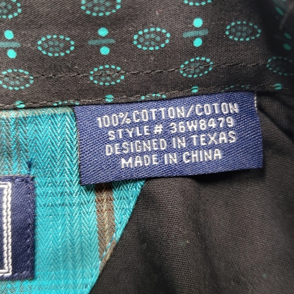 Panhandle Pearl Snap Men's Shirt Size Medium Tall Western Casual Green Dark Grey - Picture 10 of 14